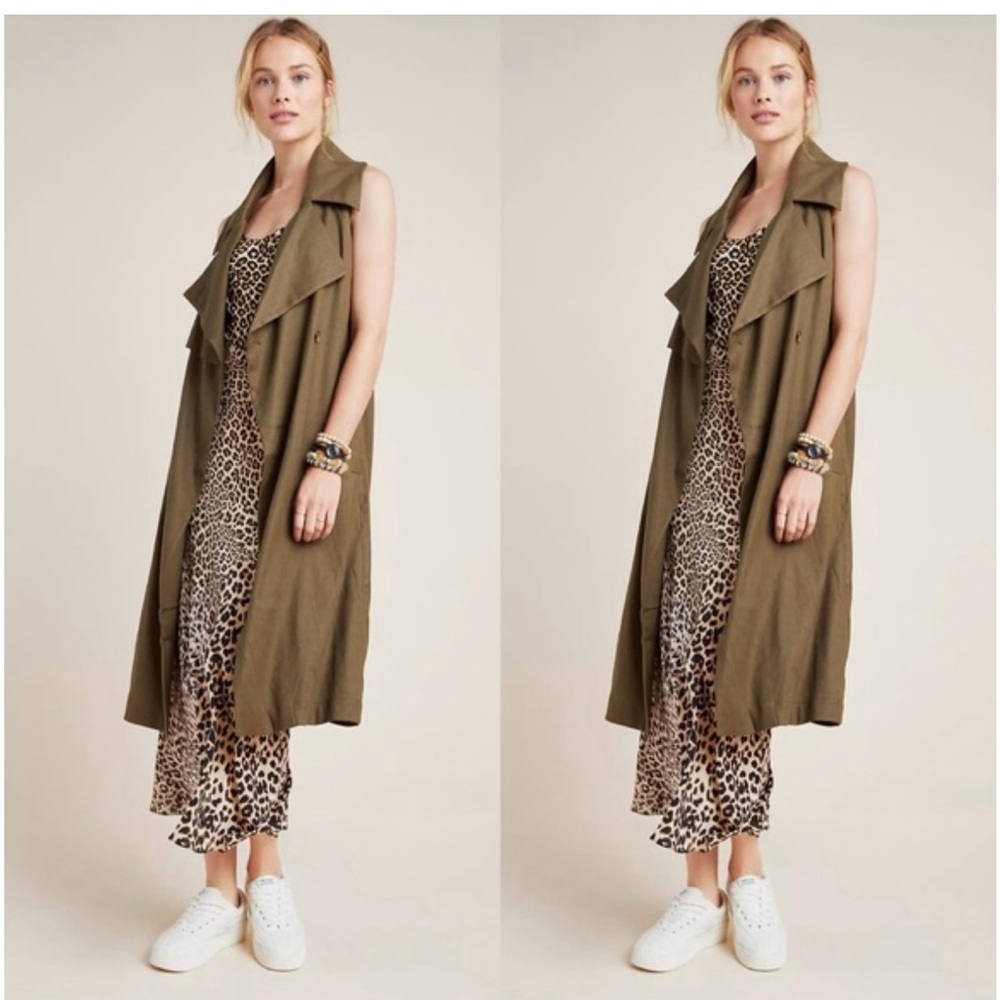Anthropologie Hollis Trench Vest in Olive Green.